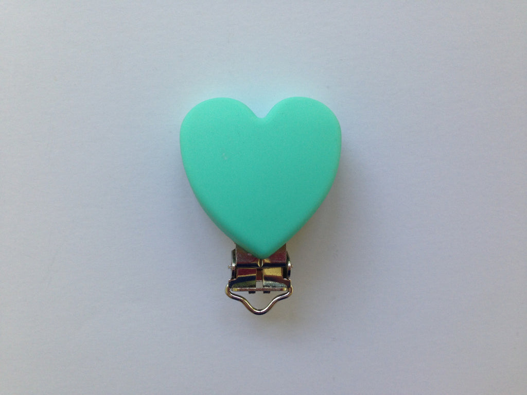 Light Turquoise Heart Silicone Pacifier Clip