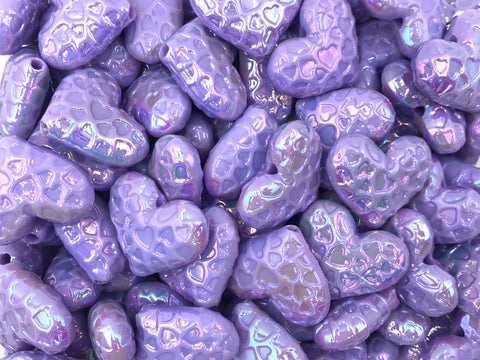 Purple Iridescent Heart Chunky Beads