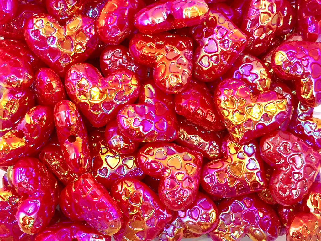 Red Iridescent Heart Chunky Beads
