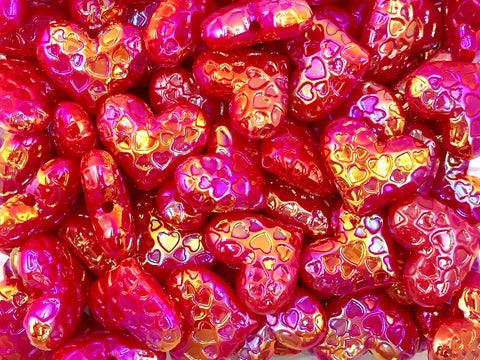 Red Iridescent Heart Chunky Beads