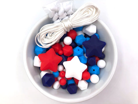 Shades of Red, White and Blue Bulk Silicone Bead Mix--4th of July Mix