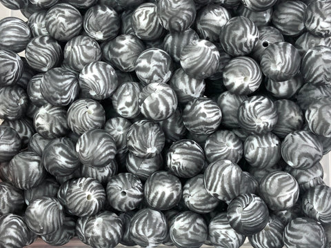 Black Zebra Print Silicone Beads--15mm