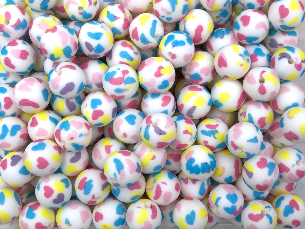 Colorful Heart Valentine's Print Silicone Beads--15mm