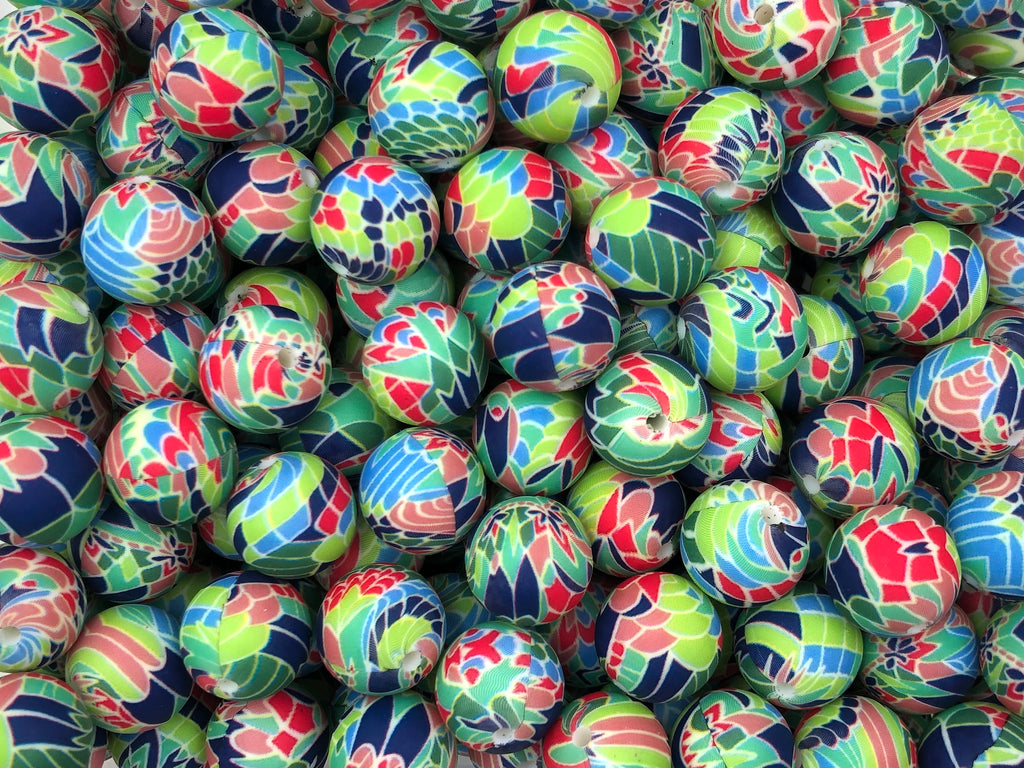 Jungle Print Silicone Beads--15mm