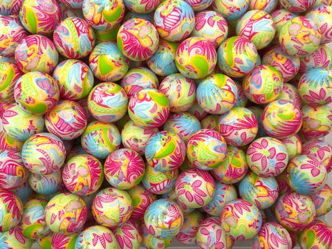 Tropical Flower Print Silicone Beads--15mm