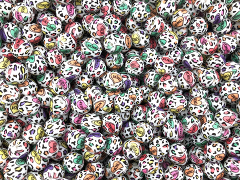 Candy Heart Leopard Silicone Beads--15mm
