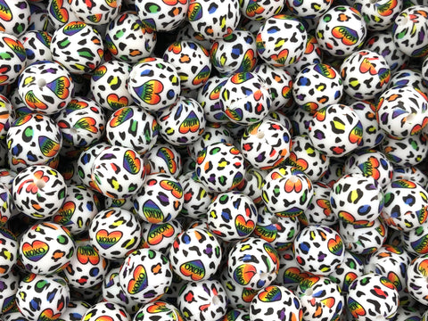 Rainbow XOXO Leopard Silicone Beads--15mm