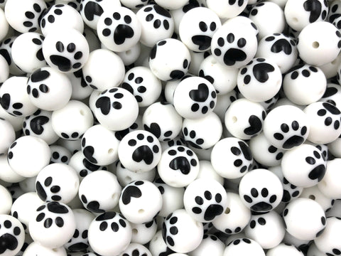 Large White Paw Print Silicone Beads--15mm