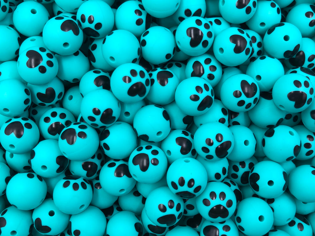 Large Turquoise Paw Print Silicone Beads--15mm