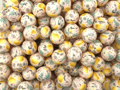 Lemon Print Silicone Beads-15mm