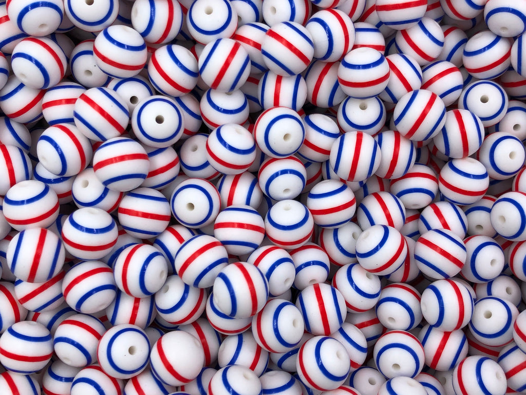 Red, White and Blue Striped Silicone Beads--15mm