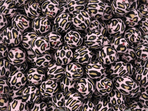 Light Pink Leopard Silicone Beads-15mm