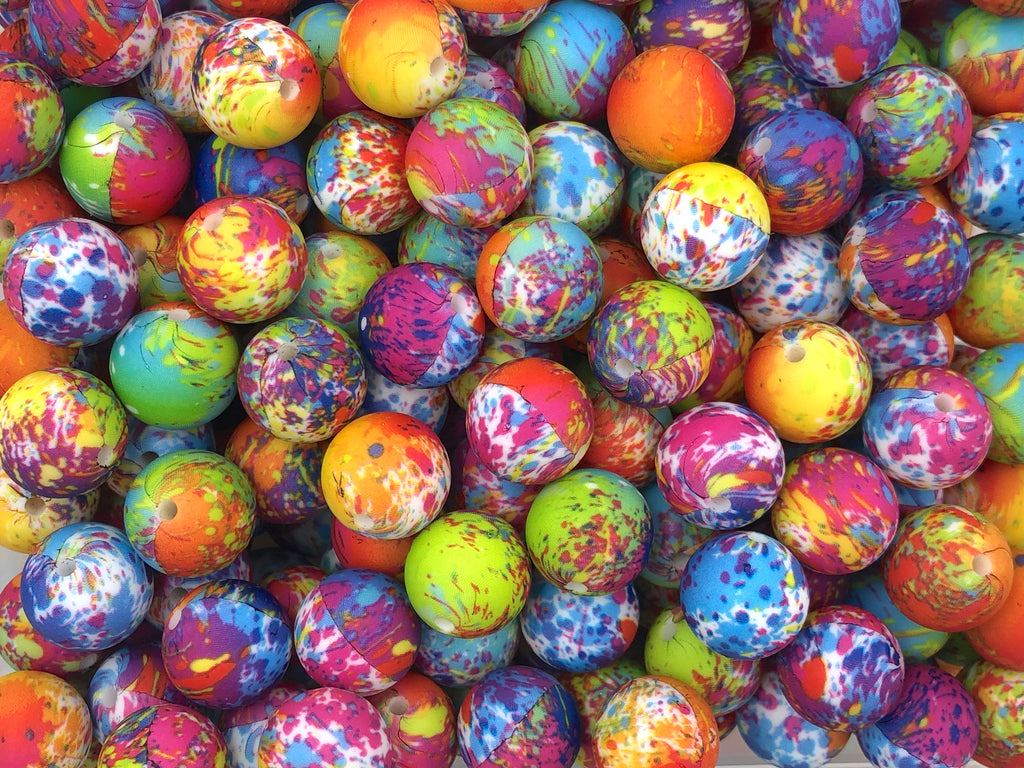 Rainbow Splatter Print Silicone Beads--15mm