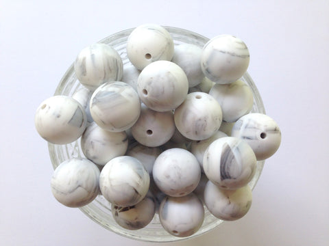 19mm White Marble Silicone Beads