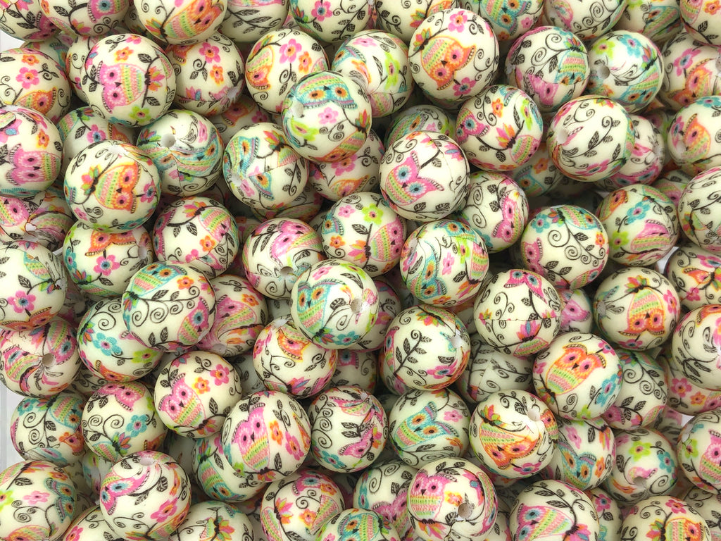 Owl Print Silicone Beads--15mm