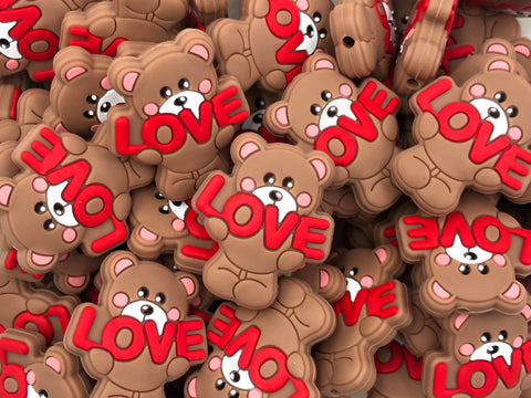 Love Teddy Bear Silicone Beads--Light Brown