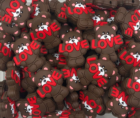 Love Teddy Bear Silicone Beads--Dark Brown