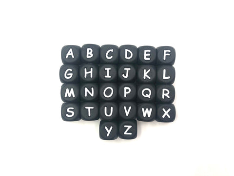Silicone Wholesale--Mix & Match--Black Silicone Alphabet Beads--26