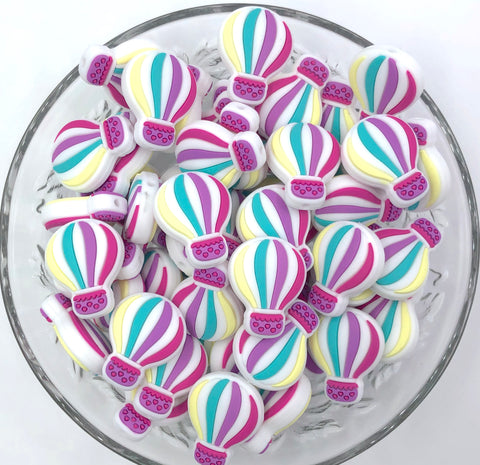 Hot Air Balloon Silicone Beads- Hot Pink, Purple, Turquoise & Yellow