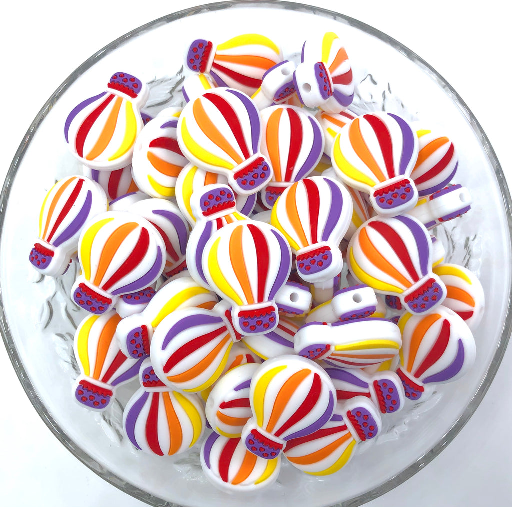 Hot Air Balloon Silicone Beads--Red, Orange, Yellow & Purple