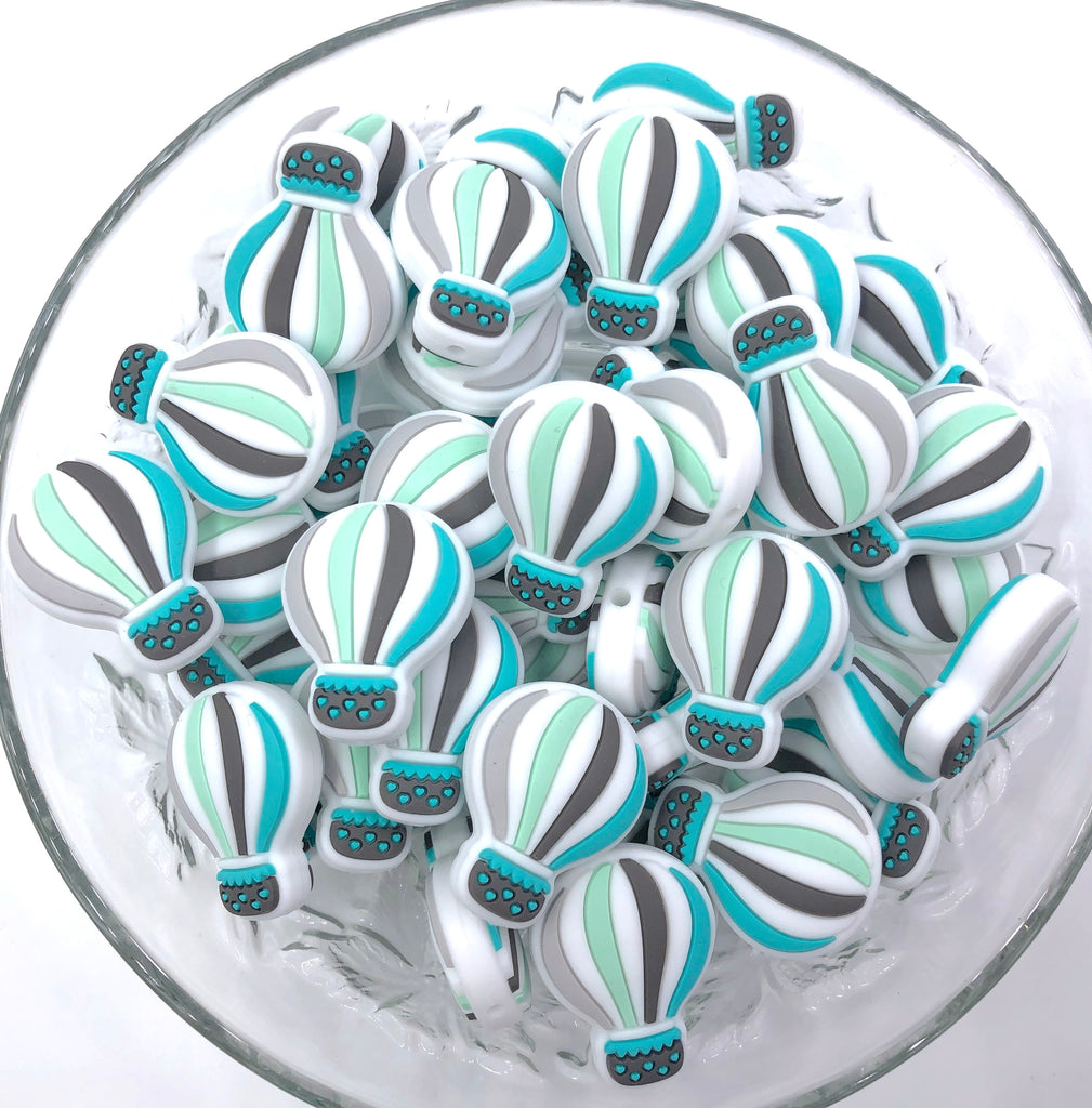 Hot Air Balloon Silicone Beads--Turquoise, Mint, Gray & Light Gray