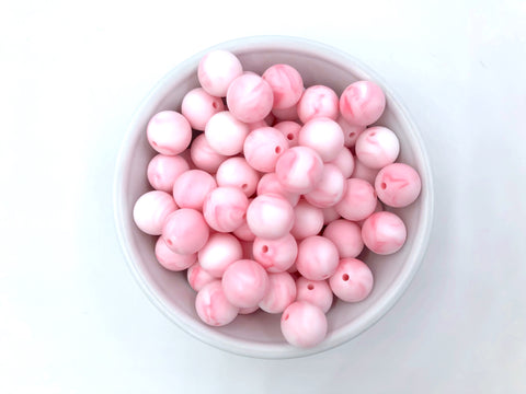 15mm Pink Marble Silicone Beads