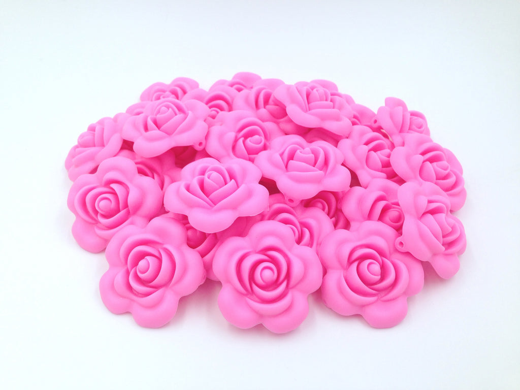 40mm Pink Silicone Flower Bead