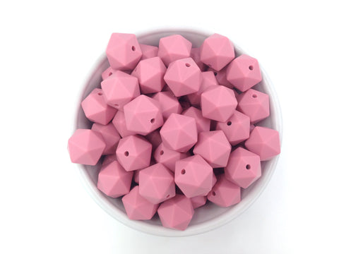 14mm Dusty Rose Mini Icosahedron Silicone Beads