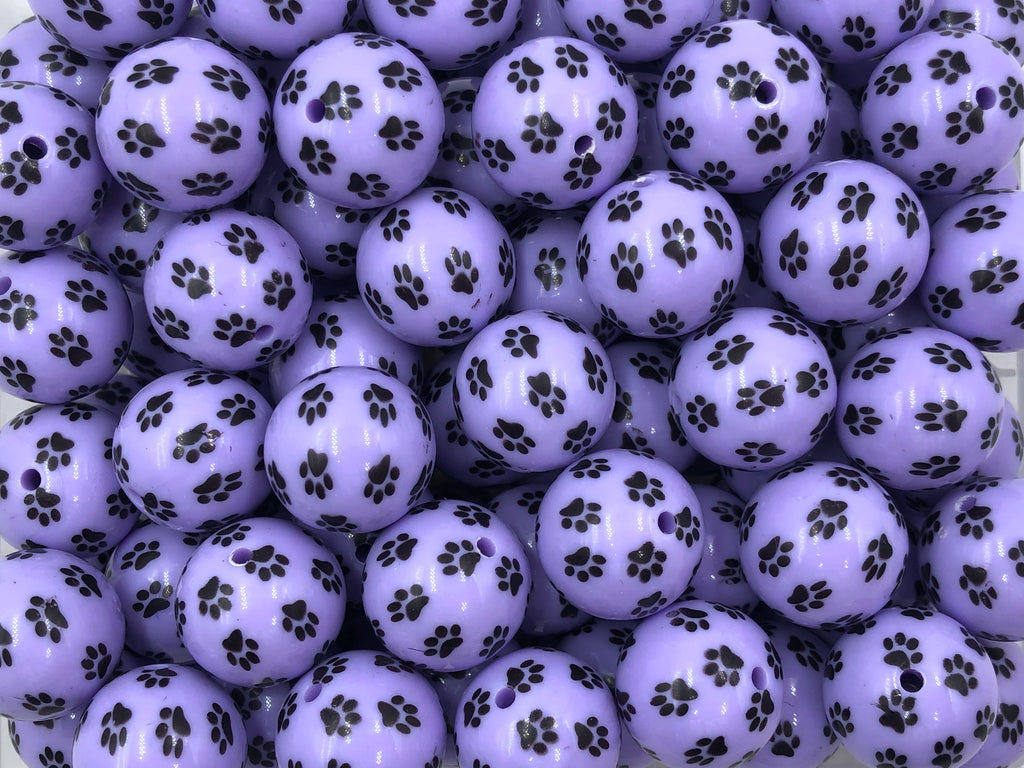 20mm Purple Paw Printed Chunky Beads