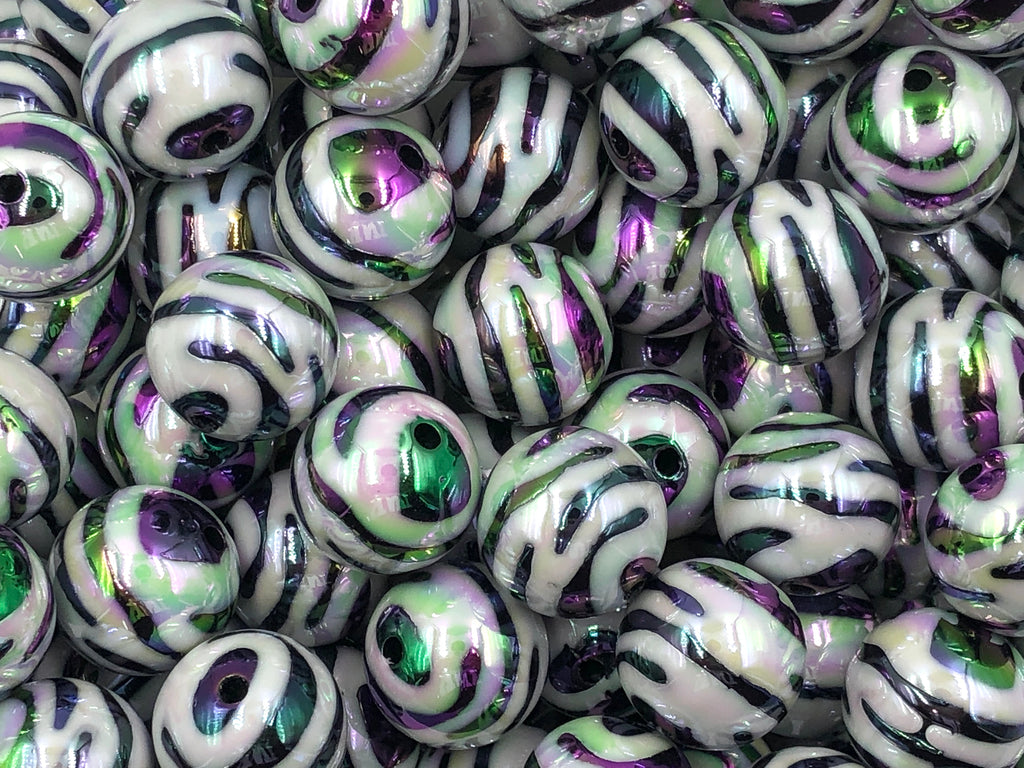 20mm AB Iridescent Zebra Print Chunky Beads