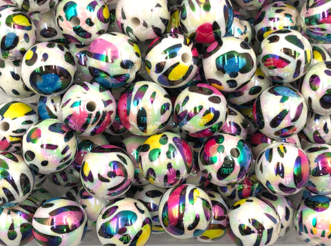 20mm AB Iridescent Rainbow Leopard Print Chunky Beads