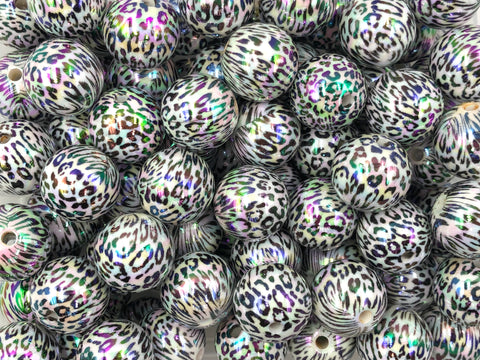 20mm AB Iridescent Snow Leopard Print Chunky Beads