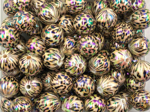 20mm AB Iridescent Brown Leopard Print Chunky Beads