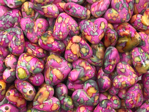 Hot Pink Watercolor Heart Chunky Beads