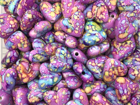 Purple Watercolor Heart Chunky Beads