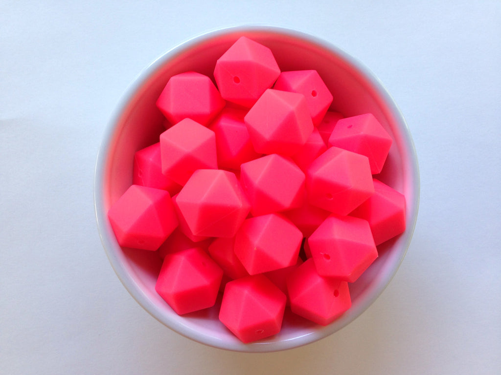 Shocking Pink Hexagon Silicone Beads