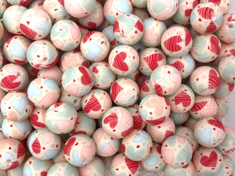 Red, Pink & Blue Heart Silicone Beads--15mm