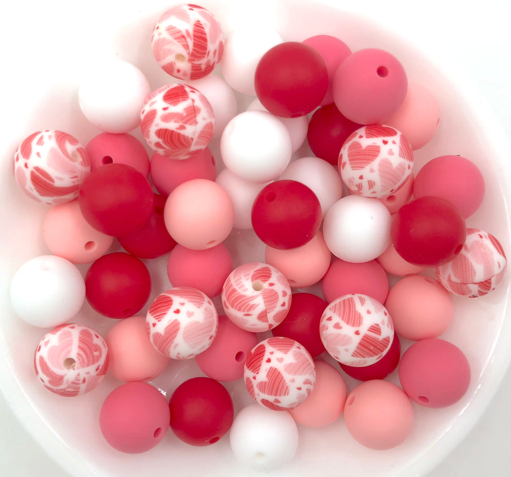 Red Heart Silicone Bead Mix--White, Pink Quartz, Perfectly Pink, Red
