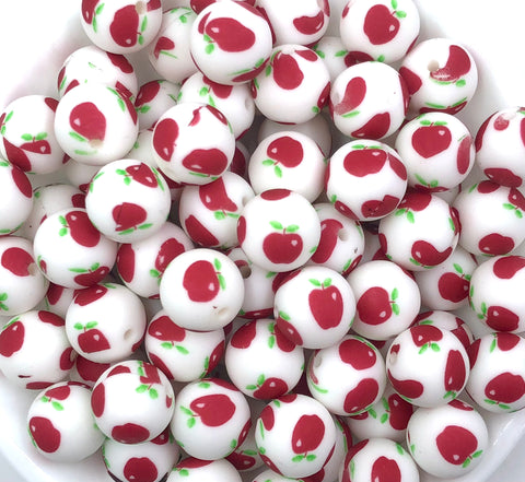 15mm Apple Printed Silicone Beads