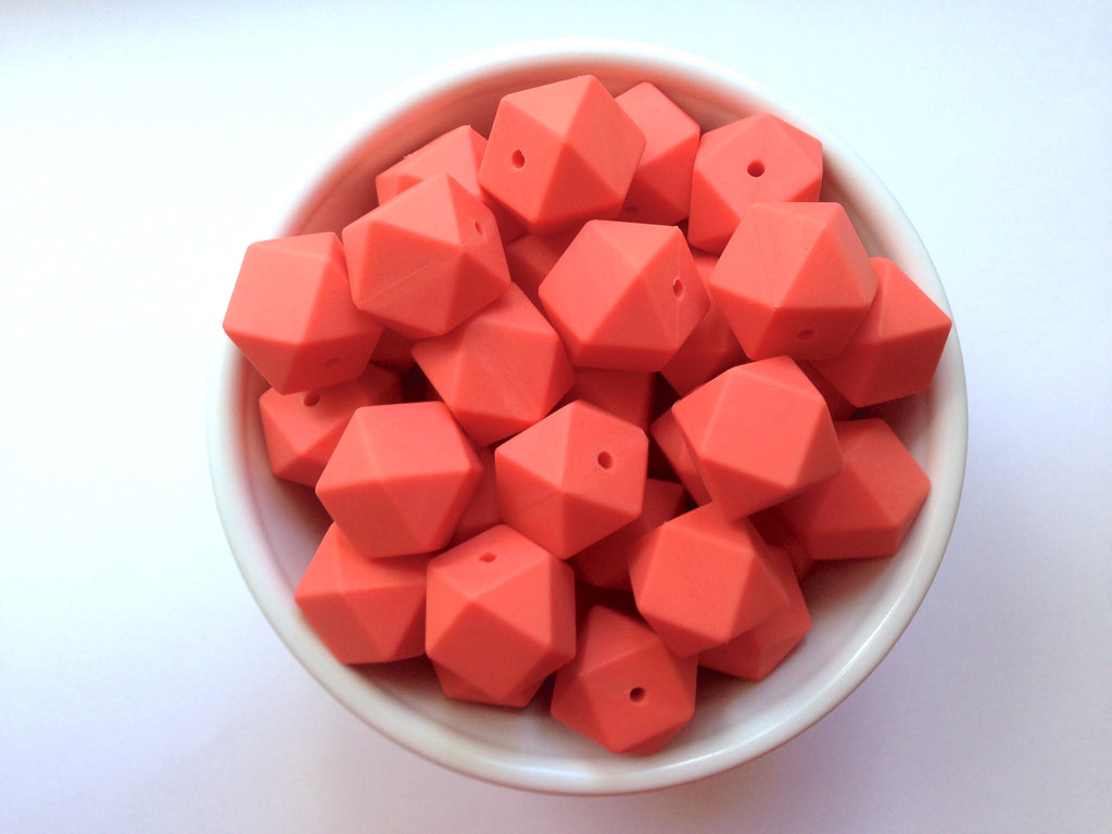 Coral Hexagon Silicone Beads