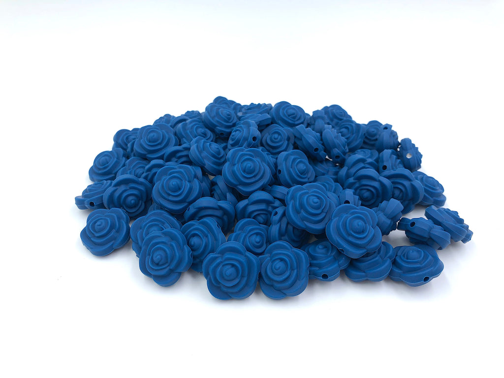 SALE-- Blue Mini Silicone Rose Flower Beads