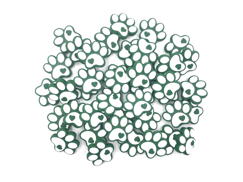 Paw Print Silicone Beads--Green & White
