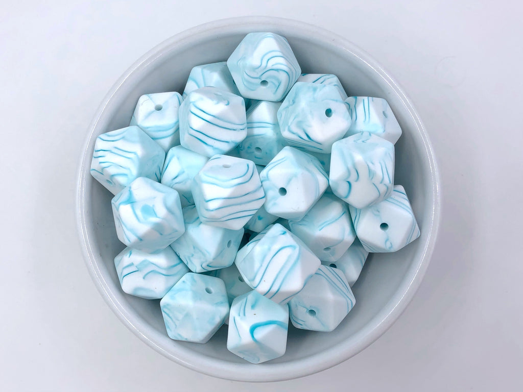Teal Marble Hexagon Silicone Teething Beads