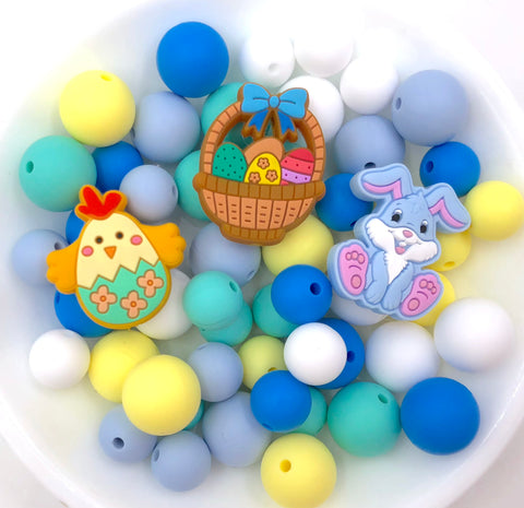 Easter Silicone Focal Bead Mix--Baby Blue, Sky Blue, Light yellow, White, Light Turquoise