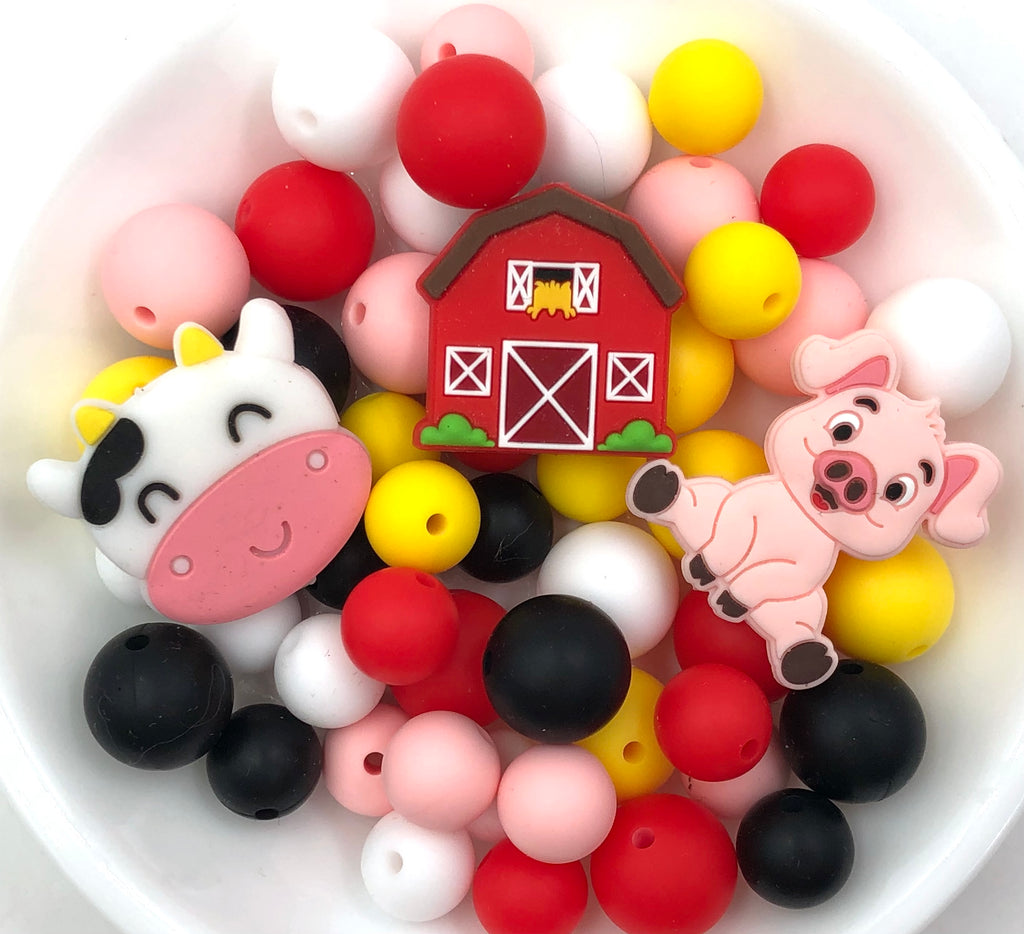 Farm Silicone Focal Bead Mix--White, Strawberry Red, Black, Pink