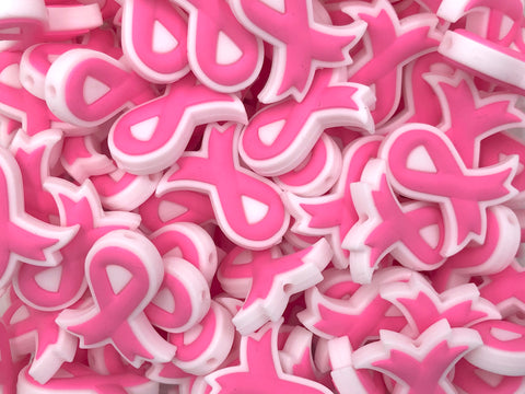 Pink Ribbon Silicone Beads--Breast Cancer Awareness