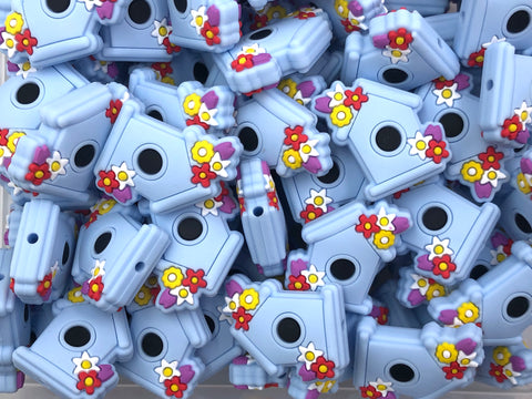 Baby Blue Bird House Silicone Beads
