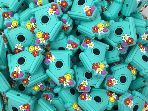 Turquoise Bird House Silicone Beads