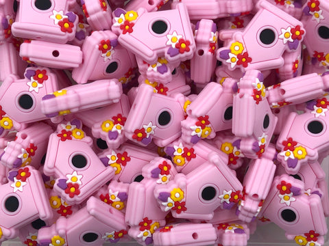 Baby Pink  Bird House Silicone Beads