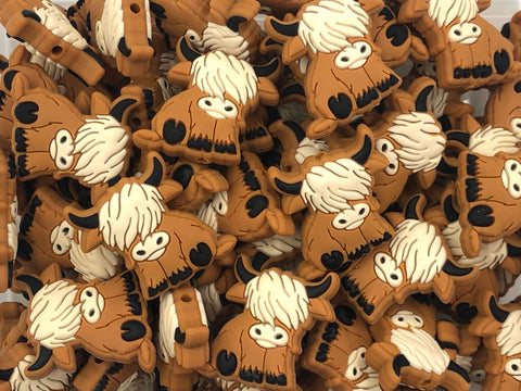New Style!   Highland Cow Silicone Beads--Dark Brown